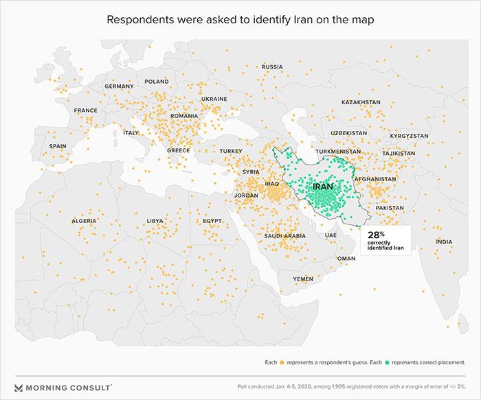 Iran, Zaskrbljujoče: Američani so na zemljevidu morali pokazati državo Iran. Le peščica jih dejansko zna!