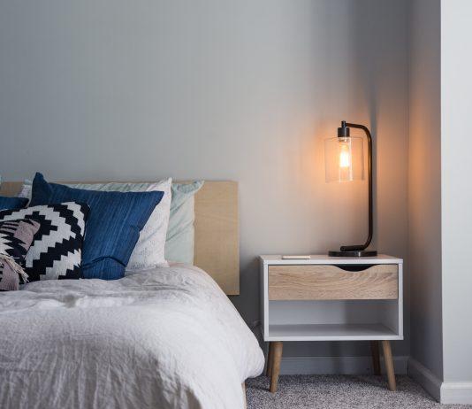 black table lamp on nightstand