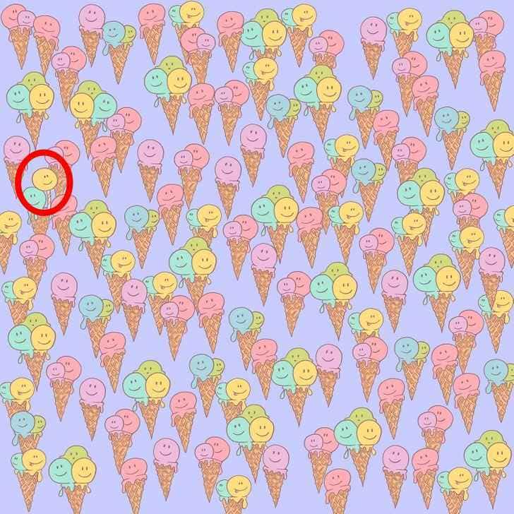 Optična iluzija za preizkus vašega vida: Poiščite skrito liziko med sladoledi v 6 sekundah!