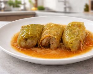 Domača sarma z bogatim nadevom in aromatično omako