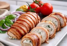 Sočna piščančja rolada v slanini bo navdušila za kosilo piščančja-rolada