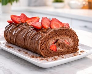 Rolada, ki očara: kombinacija čokolade in svežih jagod