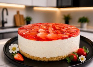 Hitro pripravljena sirna torta z jagodami (jagodni cheesecake) cheesecake-jagodni